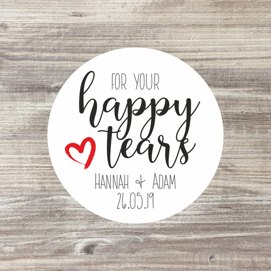 35 x Personalised Wedding Tissue Stickers - Happy Tears