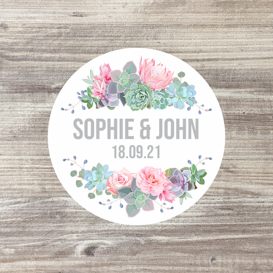 35 x Personalised Wedding Stickers - Succulent