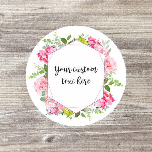 35 x Personalised Wedding Stickers - Pink Wreath