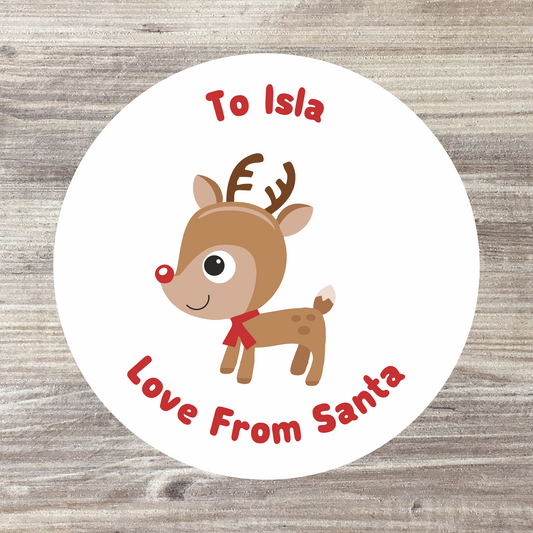 24 x Personalised Christmas Stickers - Cute Reindeer Design