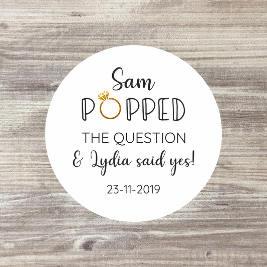 35 x Personalised Engagement Stickers - Popped the Question