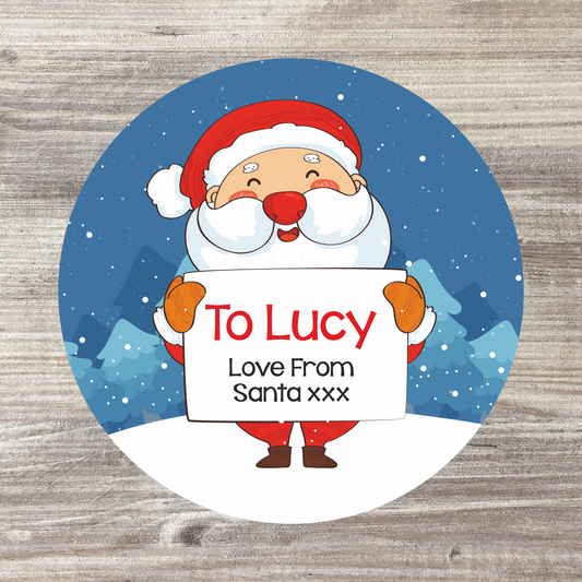 24 x Personalised Christmas Stickers - Father Christmas Navy Design