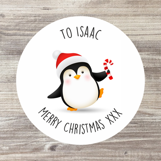 24 x Personalised Christmas Stickers - Penguin Design
