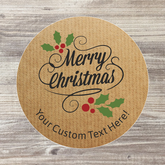 35 x Personalised Christmas Stickers - Brown Kraft Paper Labels
