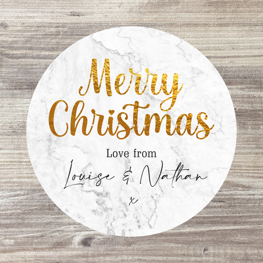 24 x Personalised Christmas Stickers - Marble Christmas Design