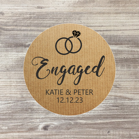 35 x Personalised Engagement Stickers - Kraft Wedding Rings