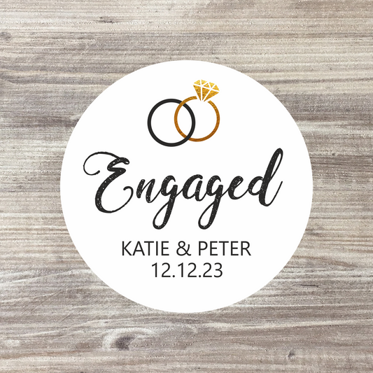 35 x Personalised Engagement Stickers - White Wedding Rings