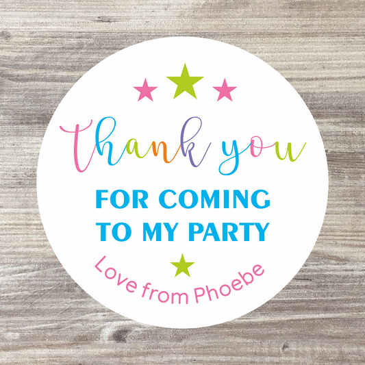 48 x Personalised Birthday Stickers - Thank You For Coming