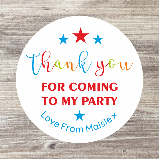 48 x Personalised Birthday Stickers - Red Thank You