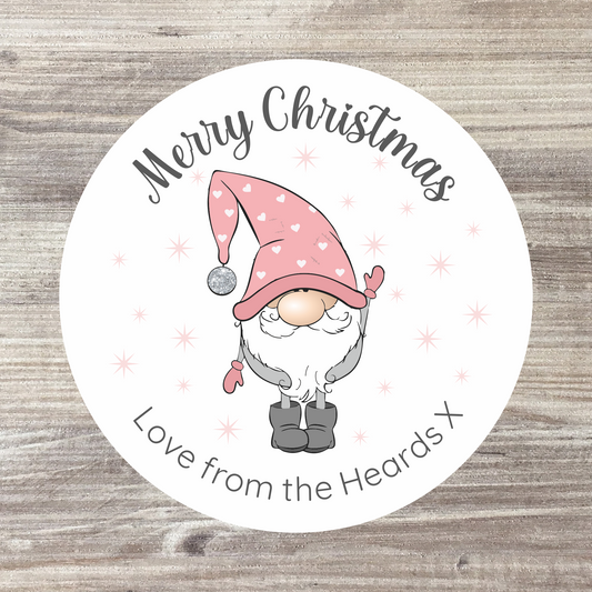 24 x Personalised Christmas Stickers - Pink Hearts Gonk