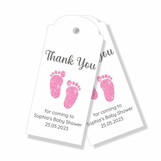 30 x Personalised Baby Shower Gift Tags, Gender Reveal, Thank You Tags, Pink