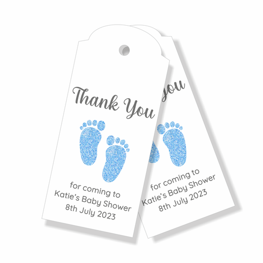 30 x Personalised Baby Shower Gift Tags, Gender Reveal, Thank You Tags, Blue