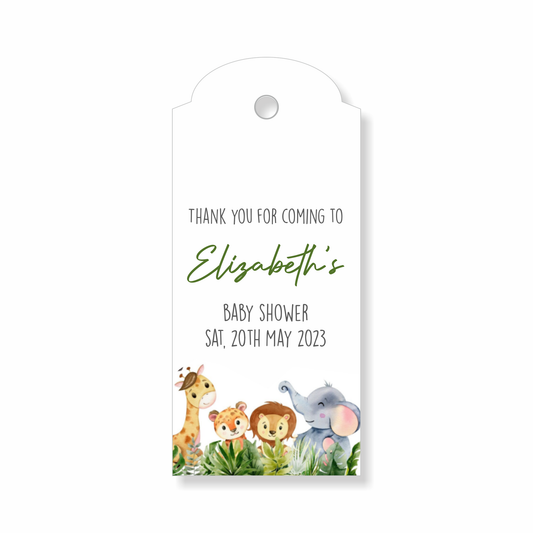 30 x Personalised Baby Shower Gift Tags, Gender Reveal, Thank You, Safari, Lion