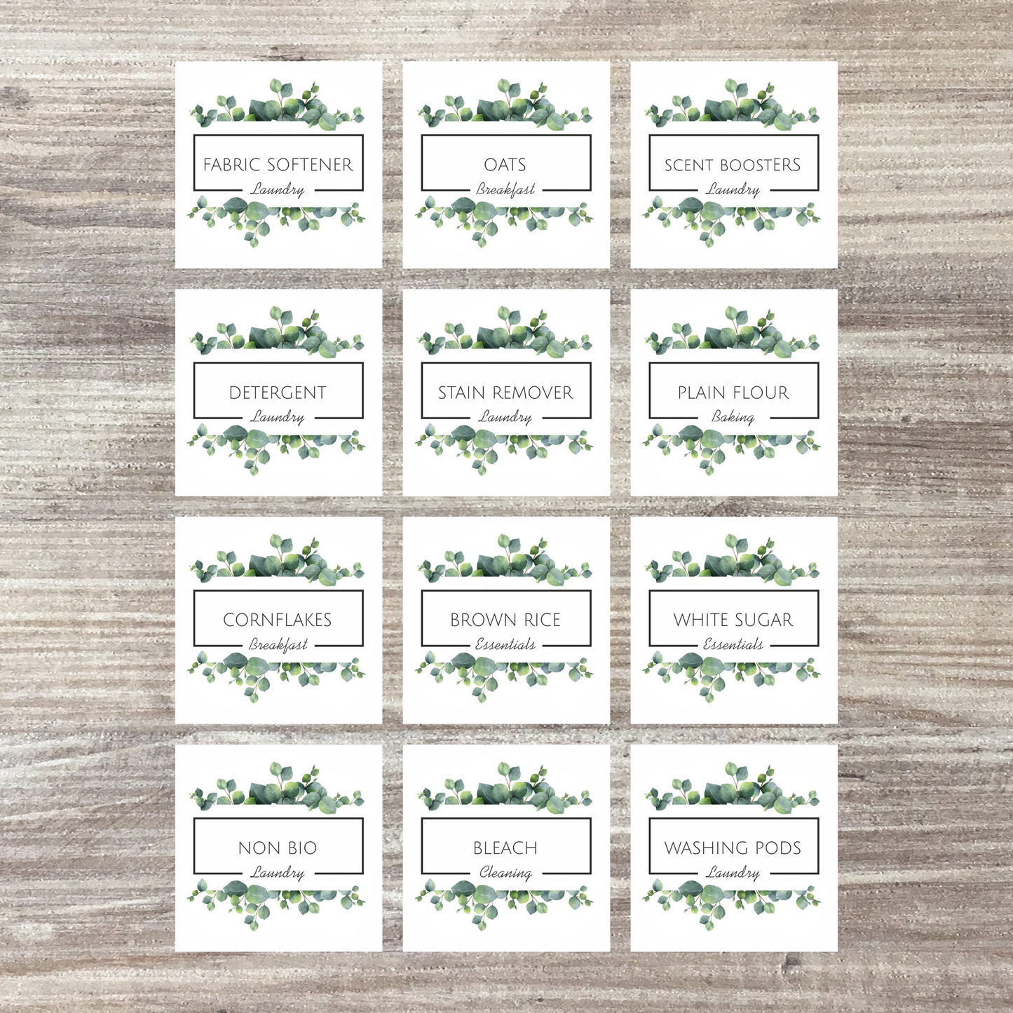 12 x Personalised Kitchen Storage Labels - Eucalyptus Design