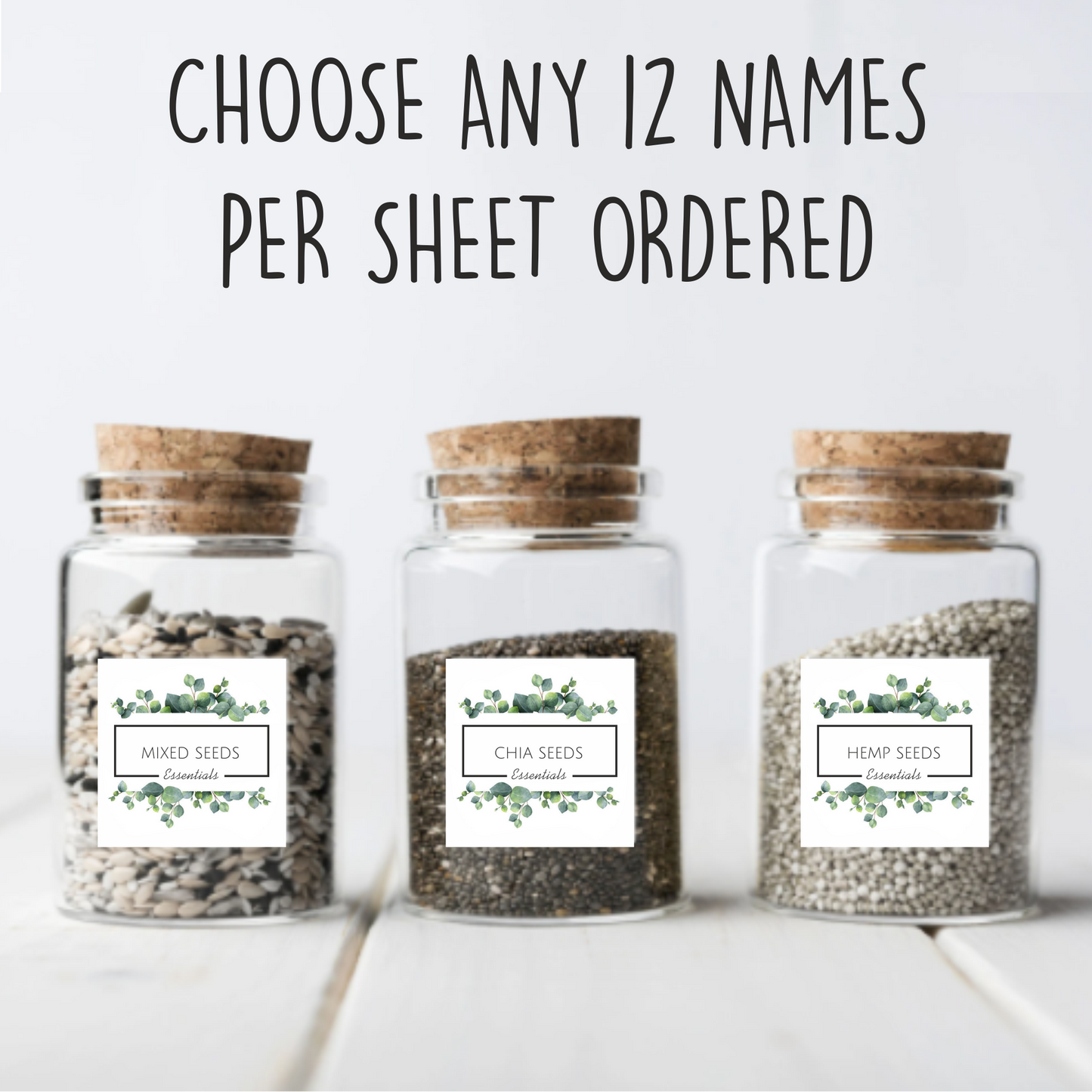 12 x Personalised Kitchen Storage Labels - Eucalyptus Design