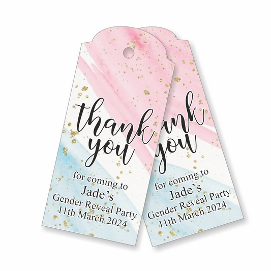 30 x Thank You for Coming Gift Tags, Personalised Gender Reveal Favours